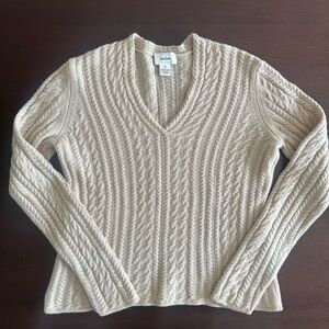 Neiman Marcus 100% Cashmere Cream Cable Knit Sweater Classic Heritage